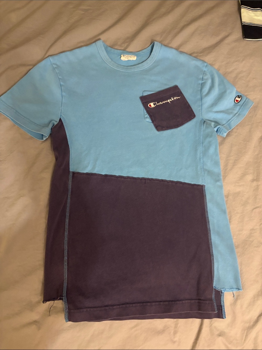 Champion vintage Light Blue & Navy Colorblock Pocket Tee